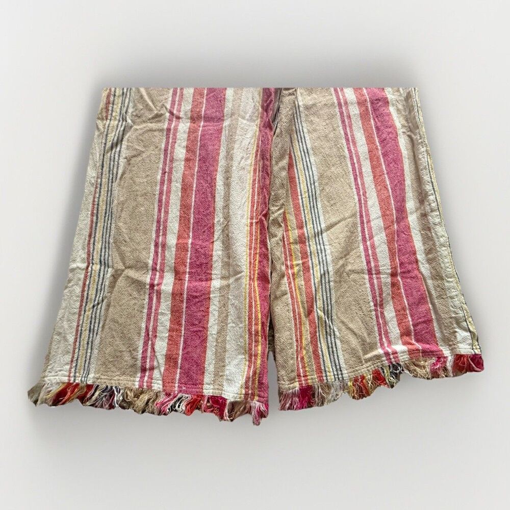 ZAC & RACHEL Linen Blend Wide Leg Frayed Cuffs Striped Crop Pants Size Medium - Picture 3 of 7